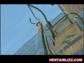 תלת ממדים אנימציה הנטאי ליווי מקבל מזוין על ידי ענק tentac